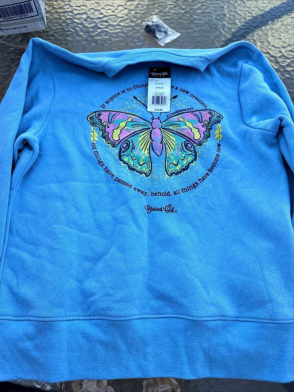 Blessed Girl Kids Butterfly 2 Corinthians 5:17 Sweatshirt Blue & Purple Girls' M